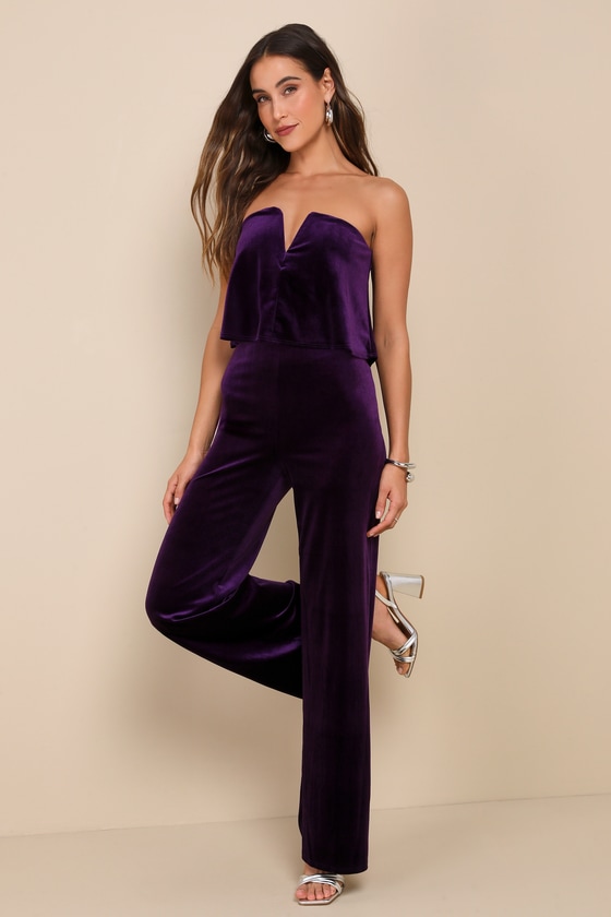 Power of Love Purple Velvet Strapless Jumpsuit 7