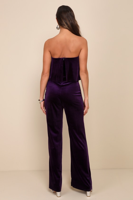 Power of Love Purple Velvet Strapless Jumpsuit 4