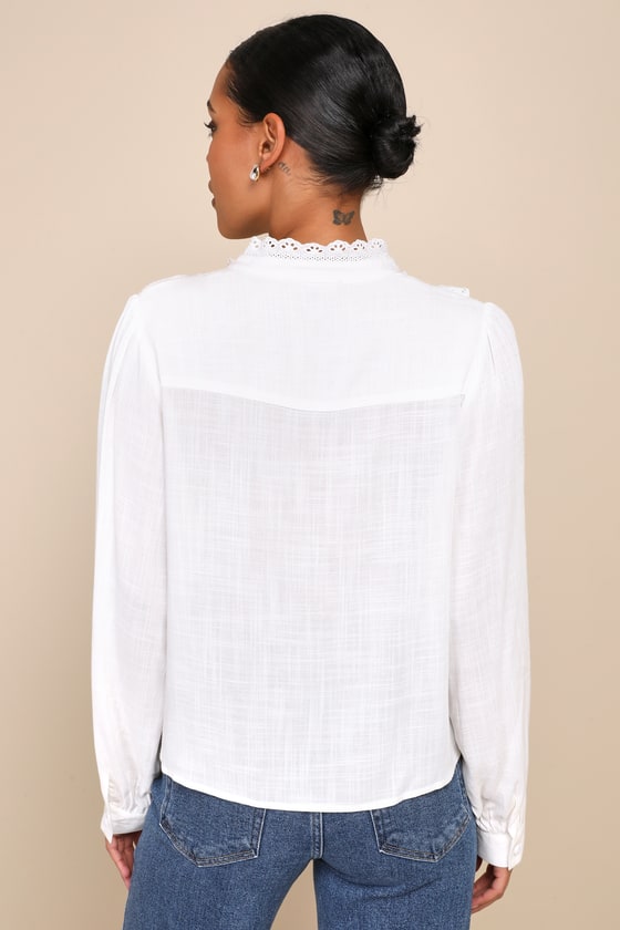 Tulip Button Tee Womens Cotton Top in Ivory