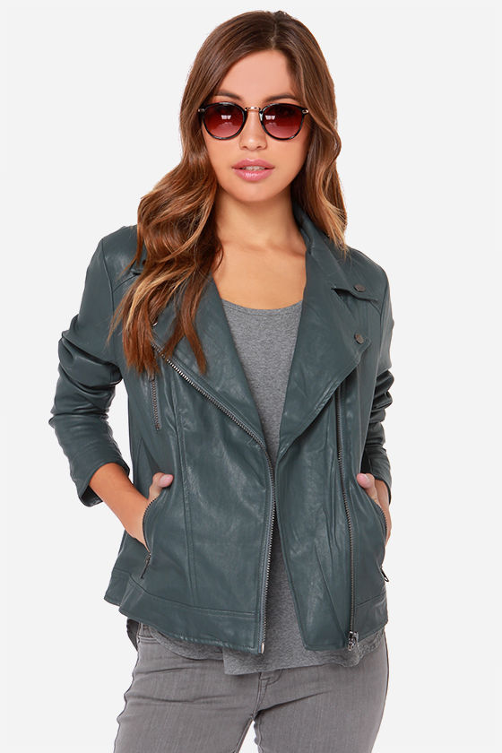 Grey Vegan Leather Jacket Moto Jacket Leather Jacket 77.00 Lulus