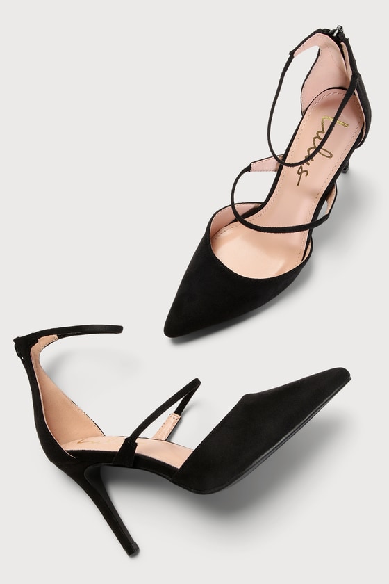 Lovelee Black Suede Pointed-Toe Ankle Strap Pumps - thumbnail 4