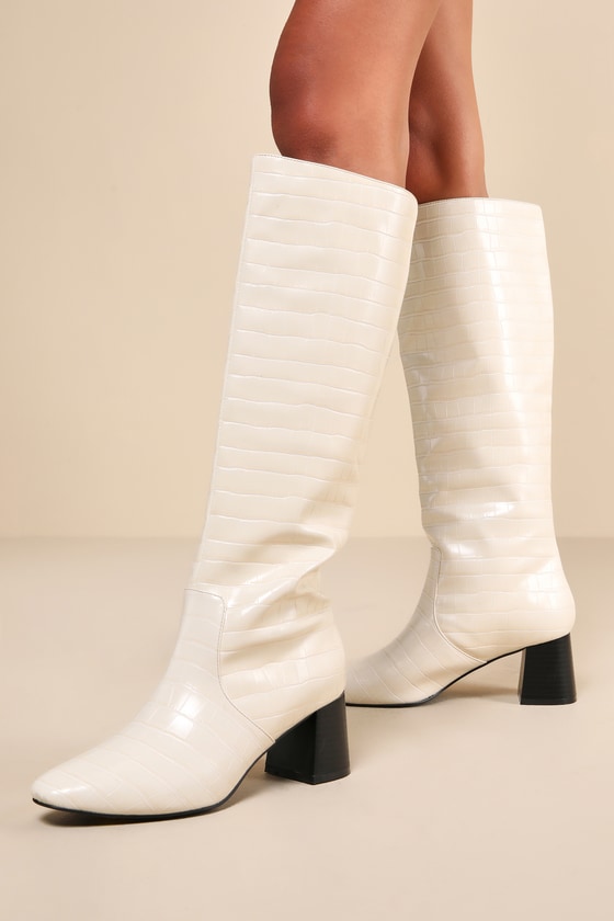 Bryson Bone Crocodile-Embossed Knee-High Boots 1