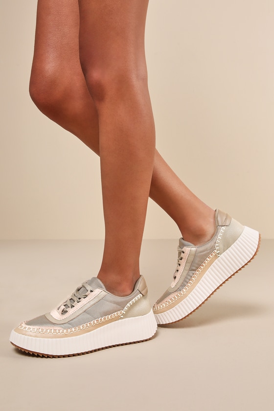 Dolen Dark Taupe Nylon Platform Sneakers 1