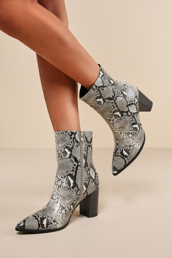 Black Snake Faux Leather Pointed Toe Boots - Hollyann