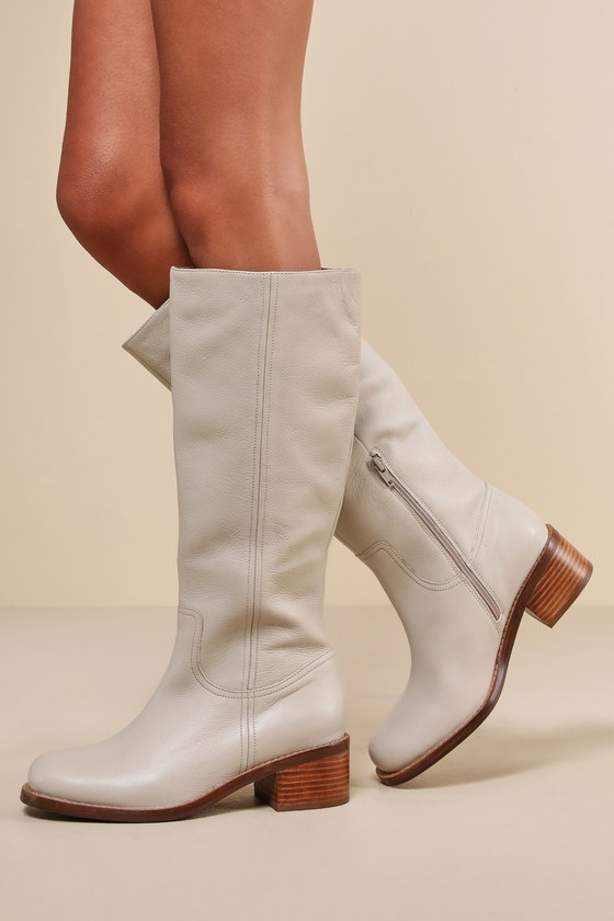 Sand In My Boots Off White Leather Knee-High Boots 4