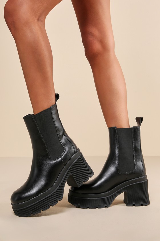 Basilla Black Platform Lug Sole Ankle Booties 1