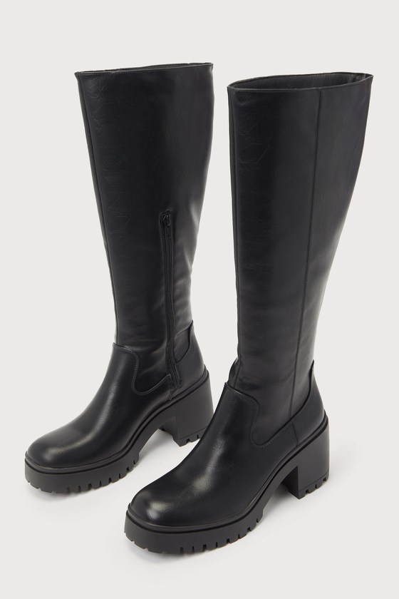 Oakleigh Smooth Black Lug Sole Knee-High Boots 1