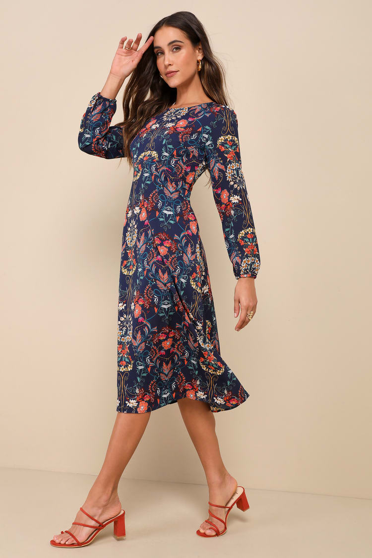 chinese dress ladies High Neck Floral Midi Dress 10 / Noir/Multi main image 0
