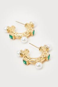 Portofino Gold Pearl Textured Huggie Hoop Earrings