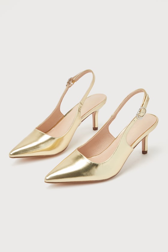 Olisa Gold Pointed-Toe Slingback Mule Pumps 1