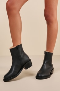 Nate Black Leather Faux Fur Ankle Boots