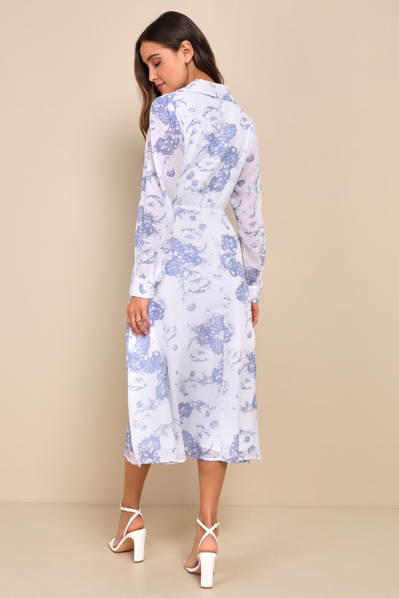 White Floral Midi Dress - Tie-Front Midi Dress - White Dress - Lulus