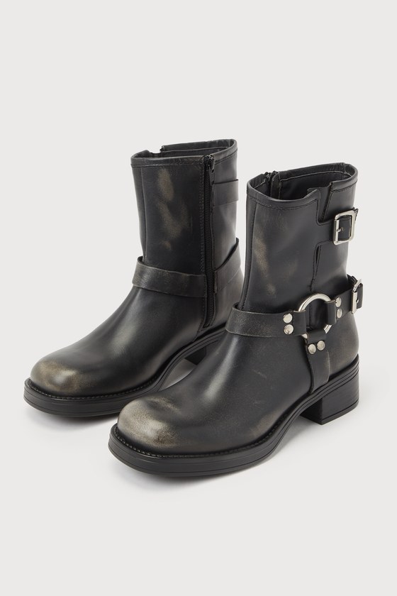 Brixton Black Leather Distressed Moto Ankle Boots 1