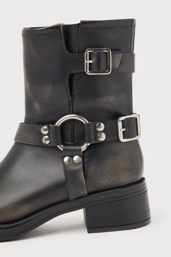 Steve Madden Brixton - Black Moto Boots - Genuine Leather