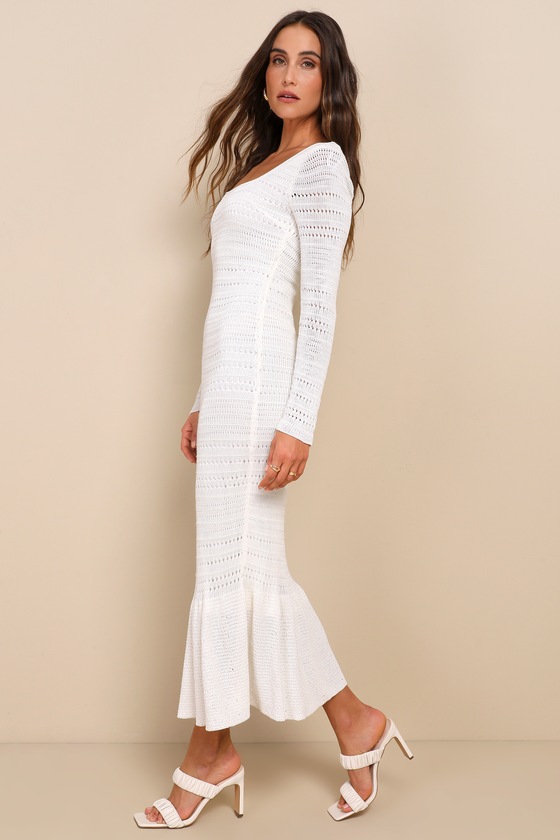 White Crochet Sweater Dress - Trumpet Hem Dress - Mermaid Dress - Image 4