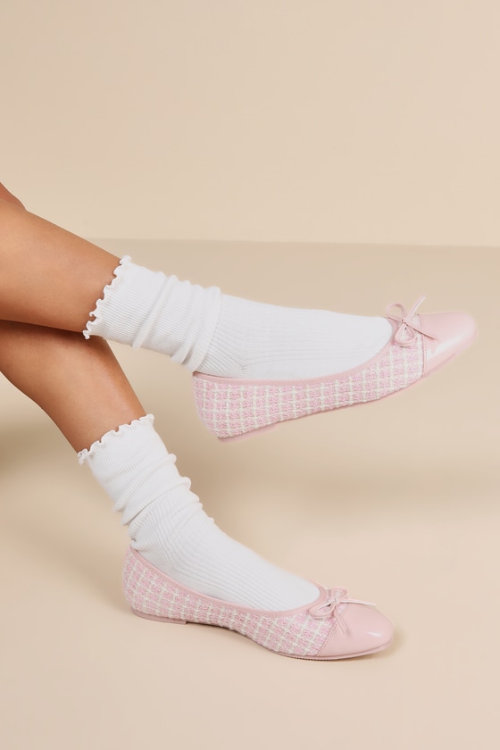 Marinna Pink Boucle Bow Ballet Flats 1