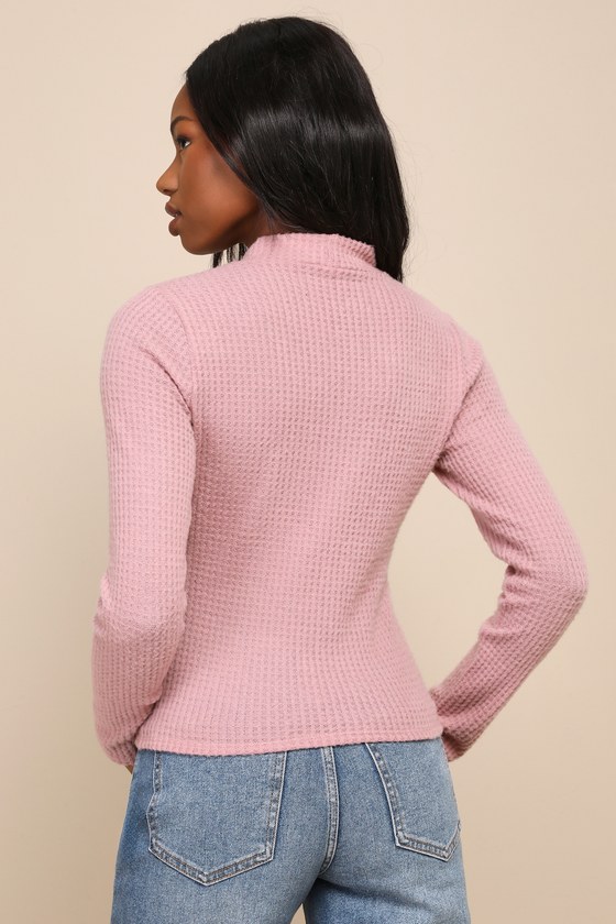 Cuddly Couture Mauve Waffle Knit Mock Neck Top 3
