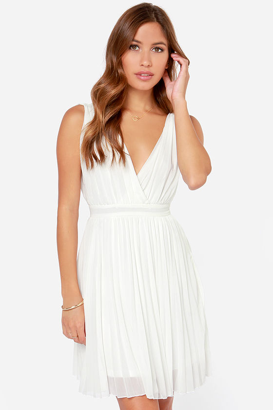 Ivory Dress Sleeveless Dress Pleated Dress White Dress 55.00