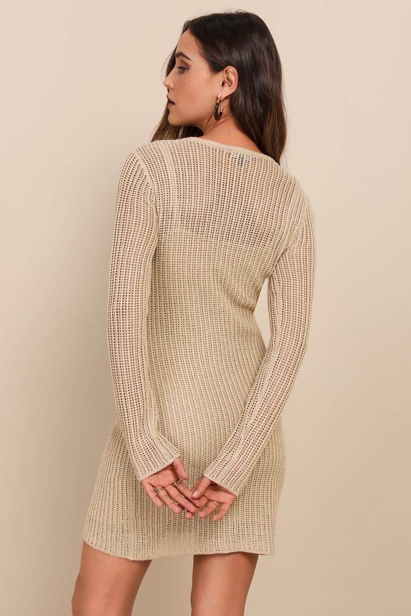 Beige Crochet Mini Dress - Bodycon Dress - Long Sleeve Mini Dress - Lulus Beige Crochet Mini Dress - Bodycon Dress - Long Sleeve Mini Dress - Lulus