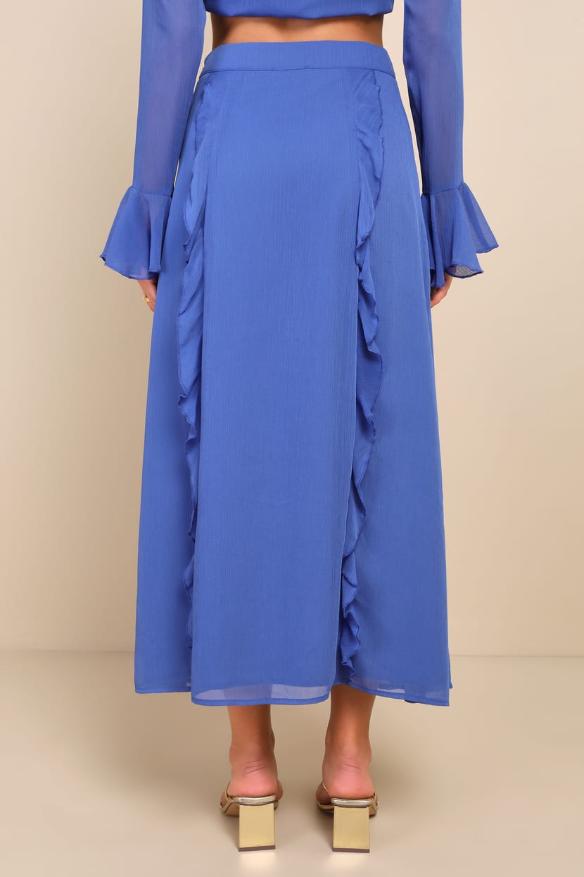 Blue Chiffon Skirt - High-Rise Midi Skirt - Ruffled Midi Skirt - Lulus