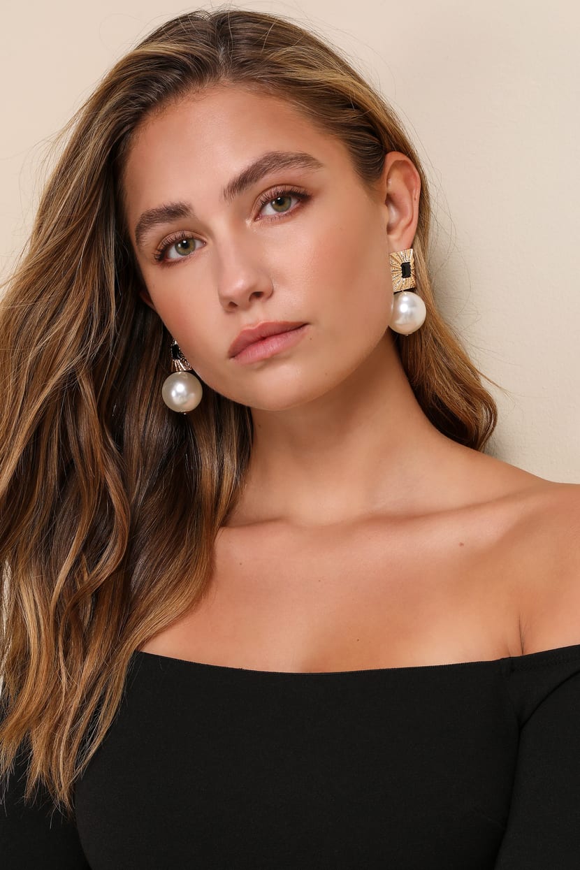 London 14KT Gold Pearl Statement Earrings
