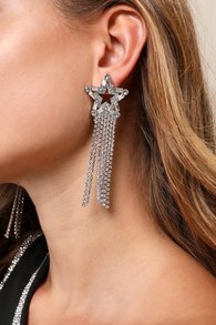 Dazzling Wishes Silver Rhinestone Star Statement Earrings