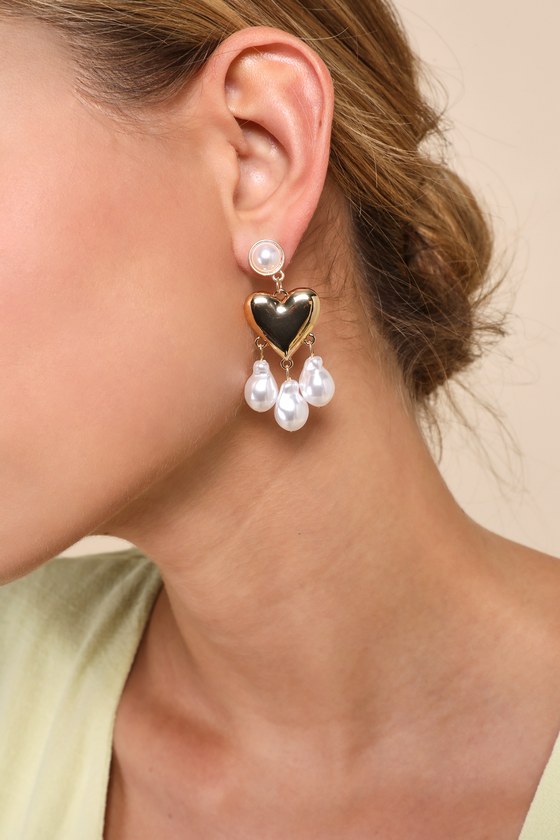 Petit Moments Gold Earrings Heart Statement Earrings Earrings Lulus