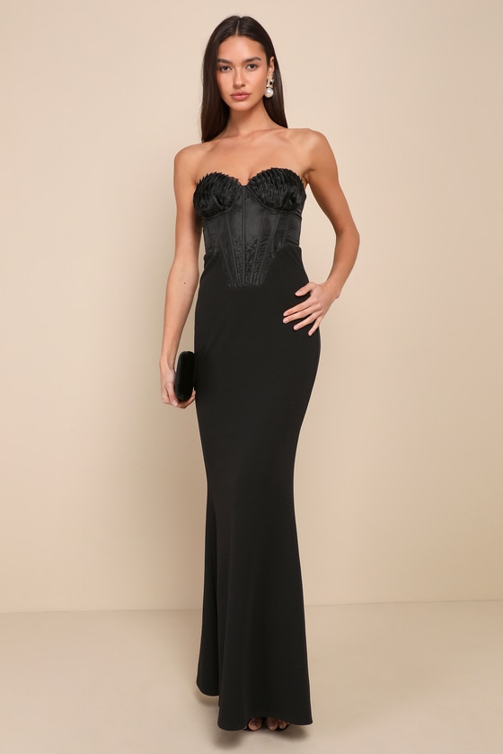 Black Maxi Dress - Strapless Bustier Dress - Organza Corset Dress - Lulus
