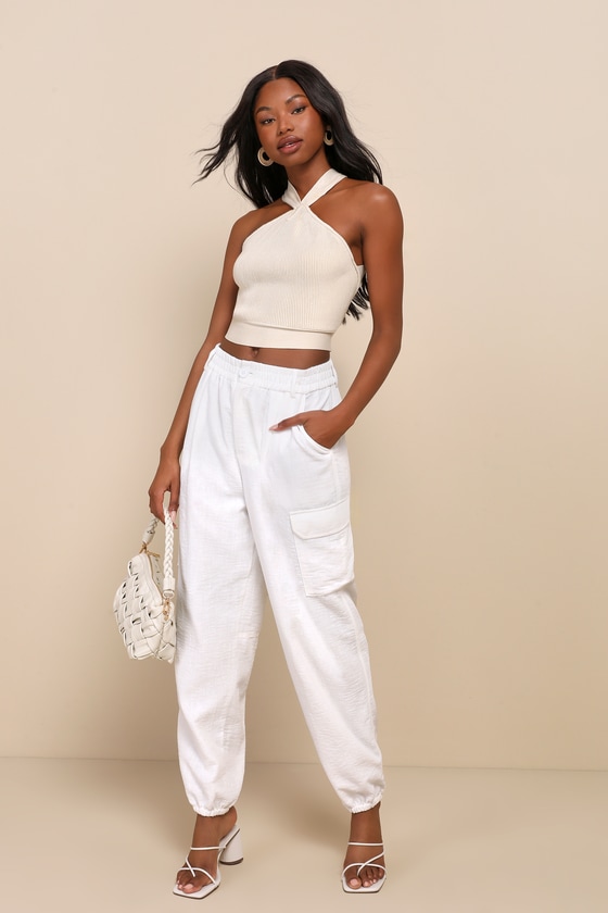 Effortlessly Breezy Ivory Cargo Jogger Pants 1