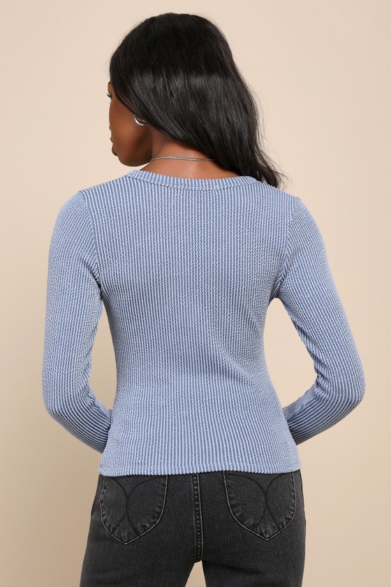 Light Blue Top - Textured Ribbed Knit Top - Light Blue Henley Top - Lulus