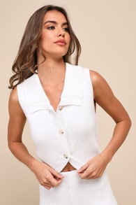 Naturally Trendy Ivory Ribbed Knit Button-Up Sweater Vest