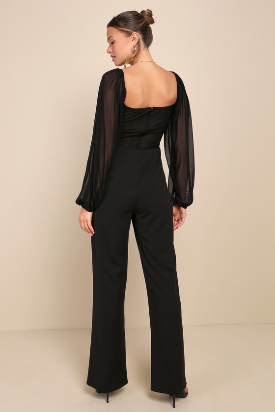 Black Mesh Jumpsuit Long Sleeve Jumpsuit Bustier Jumpsuit Lulus