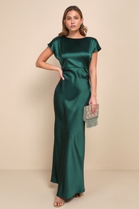 Captivating Presence Forest Green Satin Cowl Back Maxi Dress 2