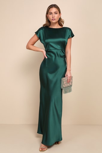 Captivating Presence Forest Green Satin Cowl Back Maxi Dress 2