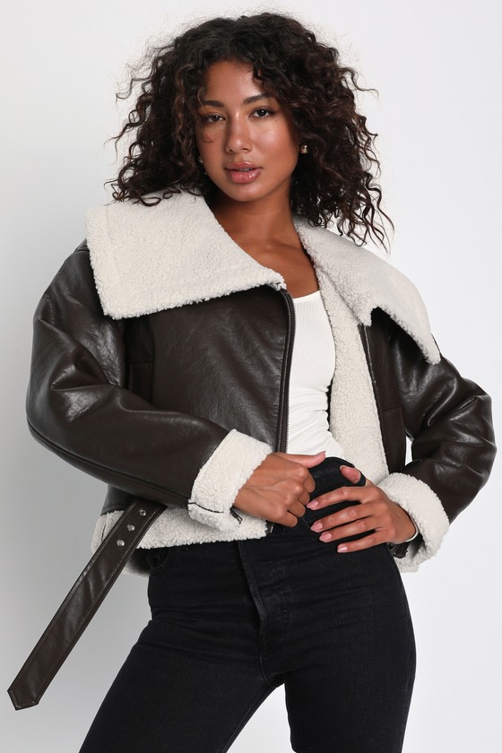 Mountain Days Brown Shearling Moto Jacket 10