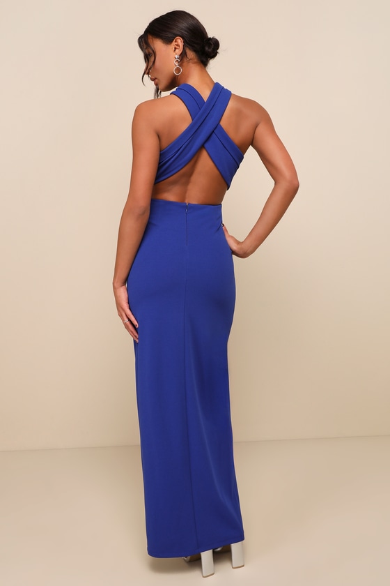 Royal Blue Maxi Dress - Halter Maxi Dress - Backless Maxi Dress - Image 2