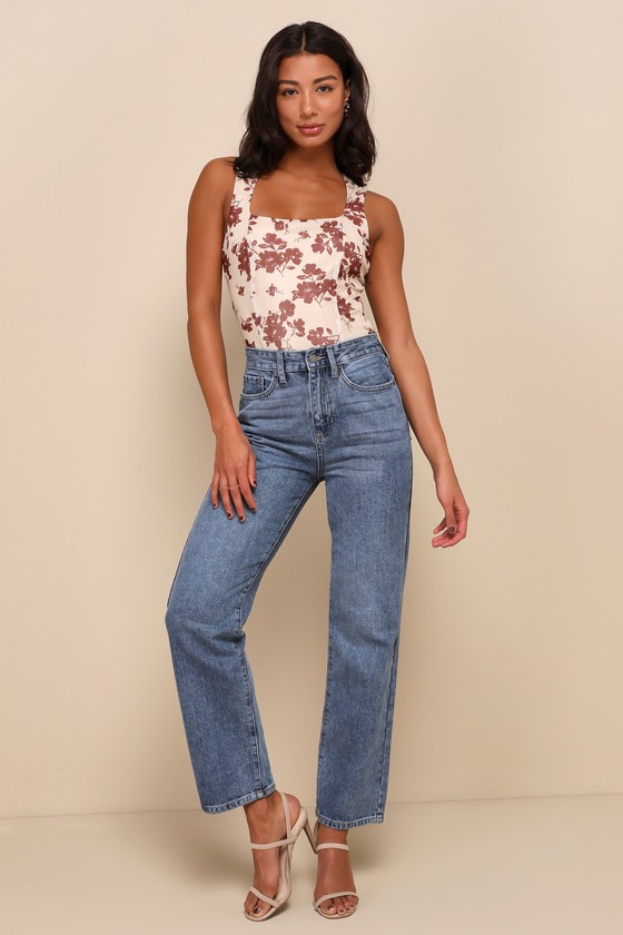 Trendy Destiny Medium Wash High-Waisted Dad Jeans 1