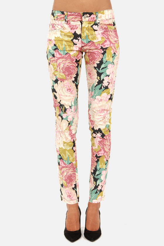 floral print skinny jeans