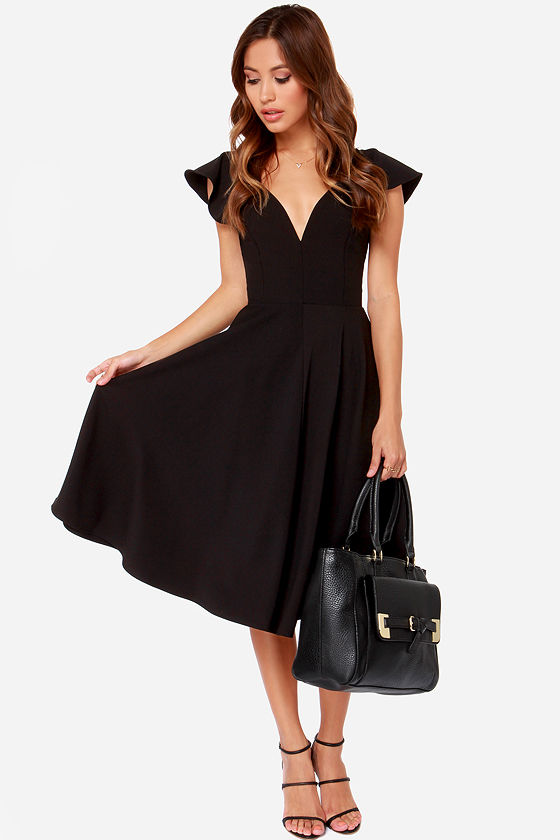 black floral midi wrap dress