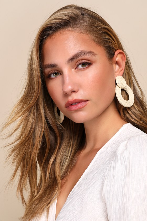 Lulus Sunny Statement Beige Raffia Statement Earrings