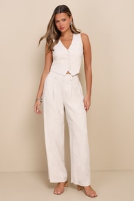 Suits You Perfectly Beige Linen Wide Leg Pants