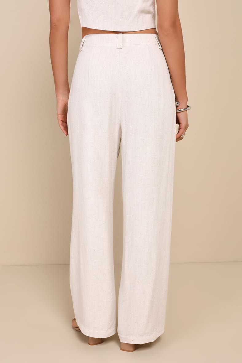 Suits You Perfectly Beige Linen Wide Leg Pants