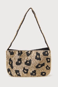 Fierce Occasion Gold Leopard Print Beaded Handbag