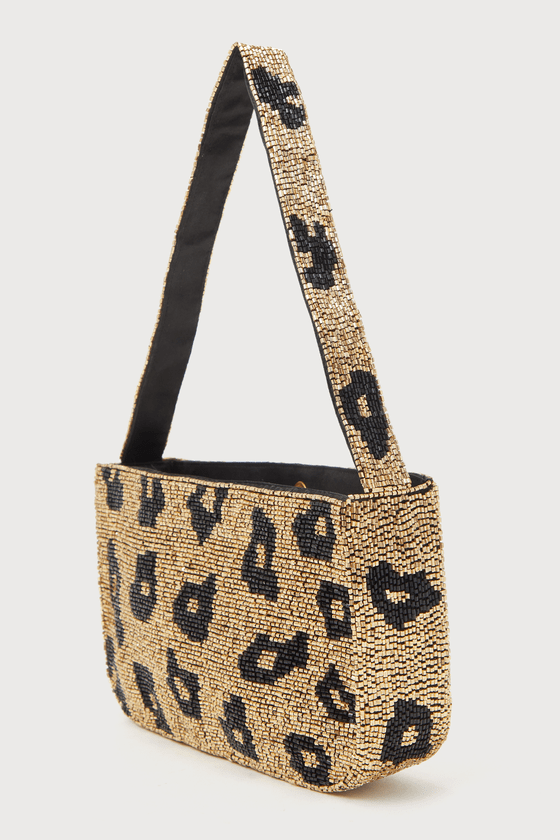 Shop Lulus Fierce Occasion Gold Leopard Print Beaded Handbag