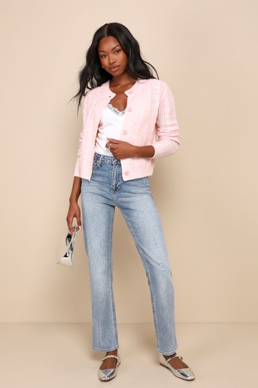 Light Pink Cardigan Cable Knit Cardigan Cardigan Sweater Top