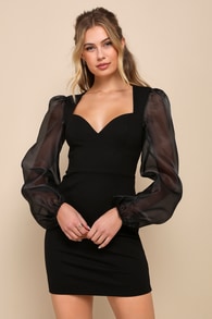 Posh Admiration Black Organza Sleeve Backless Mini Dress