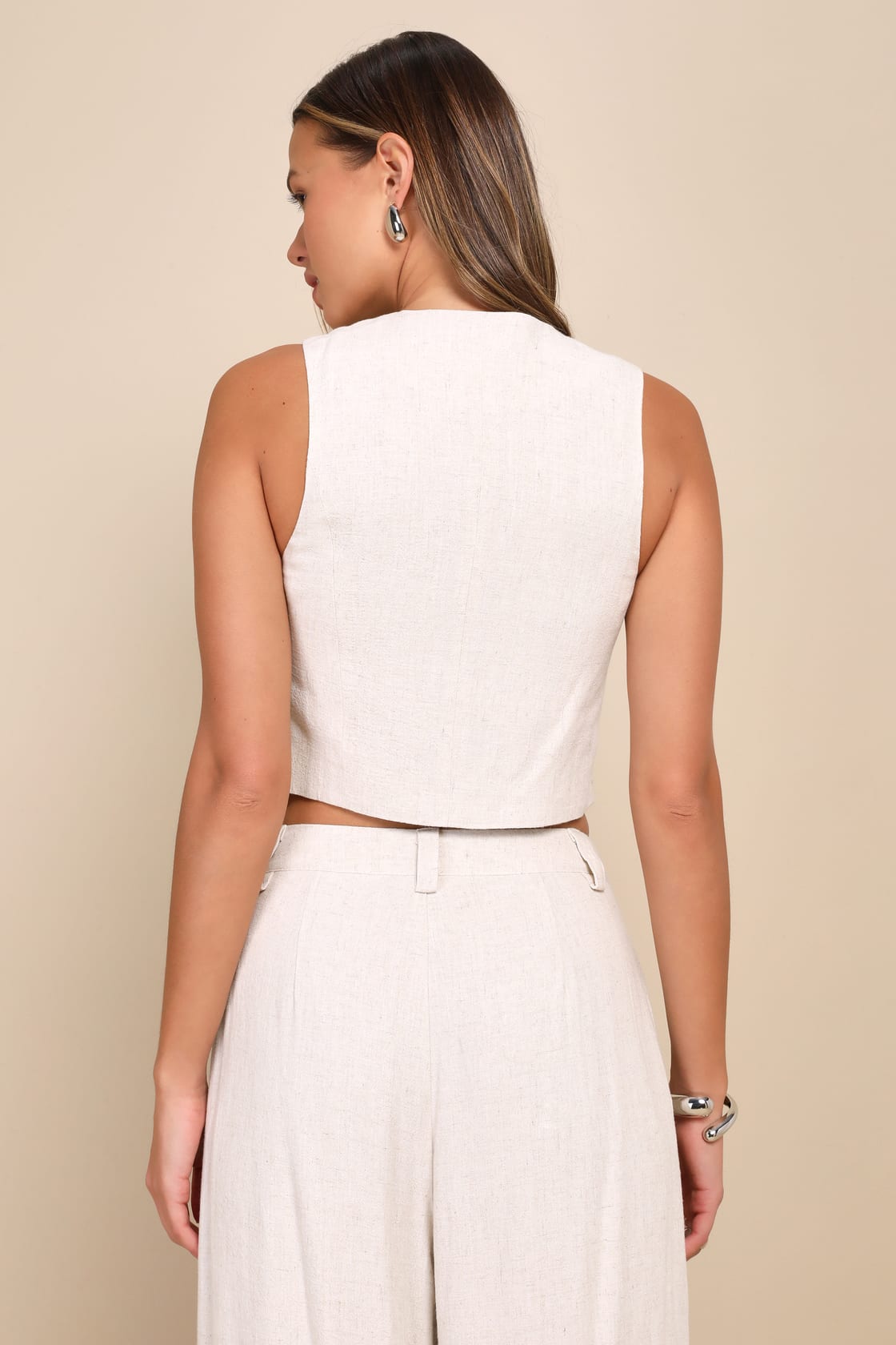 Suits You Perfectly Beige Linen Vest