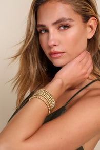 Glamorously Gorgeous Gold Beaded Six-Piece Bracelet Set