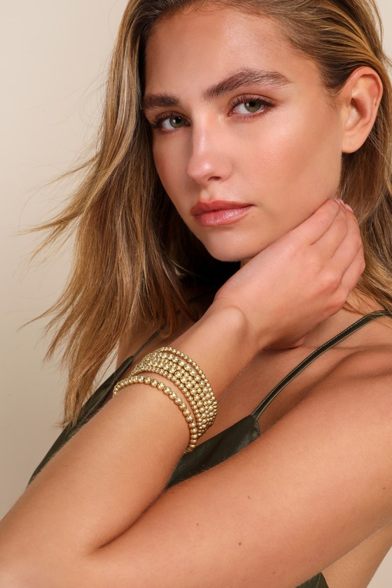 Glamorously Gorgeous Gold Beaded Six-Piece Bracelet Set 1