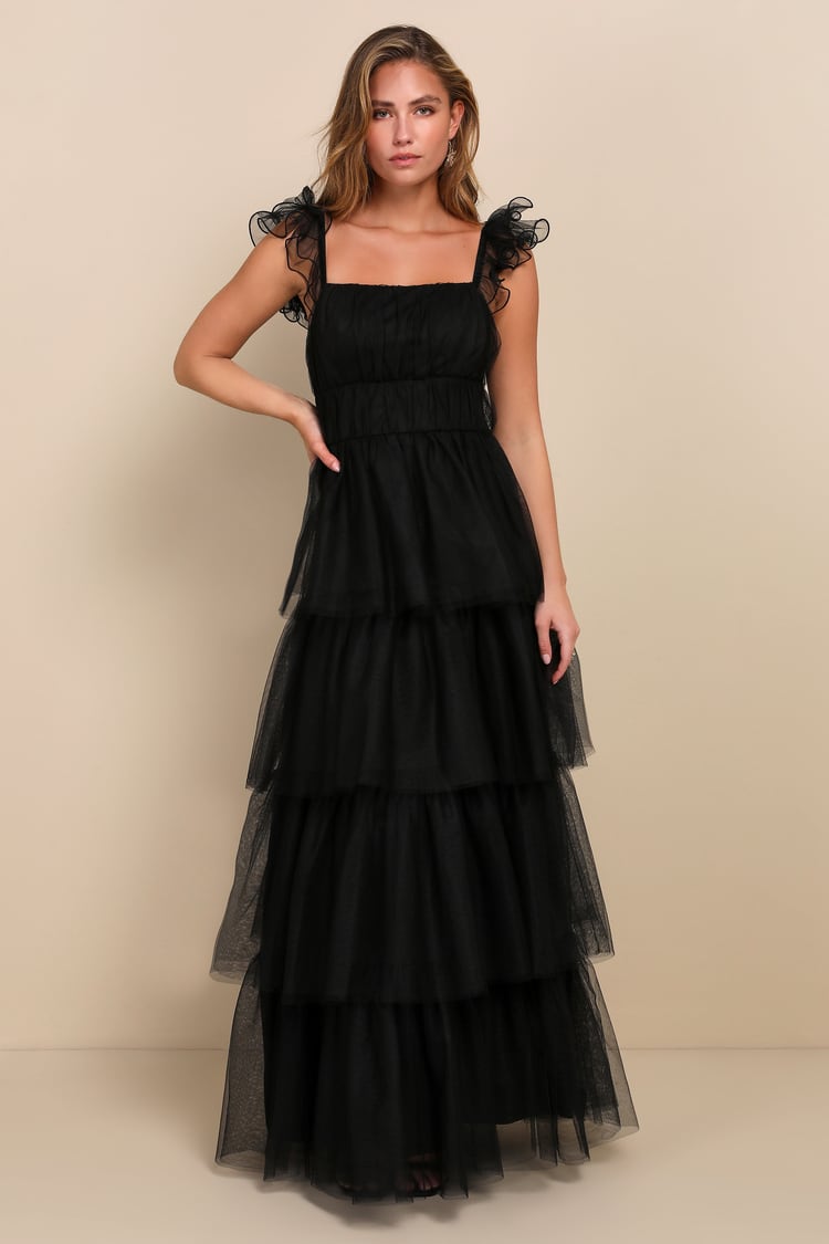 Romantic Tiered Mesh Ruffle Dress